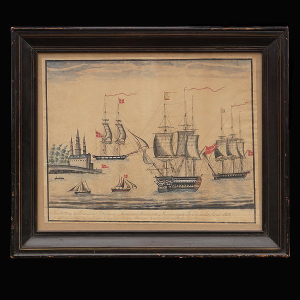 P. Rose, shippainting, watercolor. Signed and dated 1834. Visible size: 45x55cm. 
With frame: 60x70cm