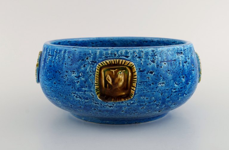 Aldo Londi for Bitossi. Bowl in Rimini-blue glazed ceramics decorated with 
birds. 1960s.
