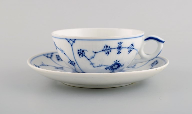 Royal Copenhagen Blue fluted plain teacup with saucer. Model number 1/76.
