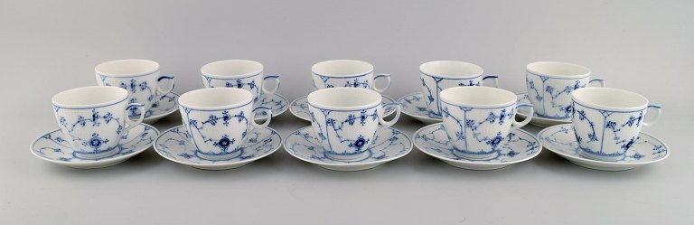 10 Royal Copenhagen Blue Fluted Plain coffee cups with saucers. Model number 
1/2162. Dated 1949.
