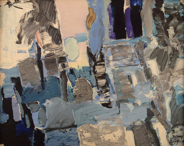 Rolf Erling Nygren (1925-2010), Sweden. Oil on board. Abstract composition. 
1960