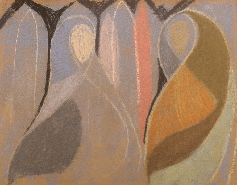 Unknown artist. Oil crayon on paper. Abstract composition. Mid-20th century.
