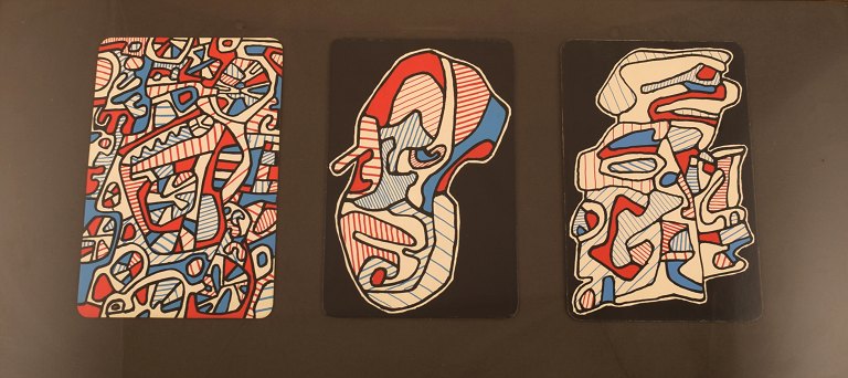Jean Dubuffet, original serigraphy. 
Banque de L´hourloupe cartes à jouer et à tirer.
52 playing cards with a titel card in an original edition of 350 numbered sets.