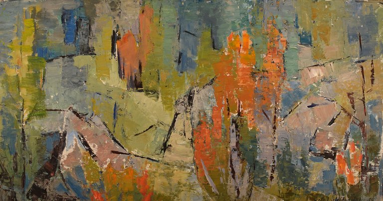 Greta Liljeblad-Lysén (1902-1988), Sweden. Oil on canvas. Abstract composition. 
Dated 1959.
