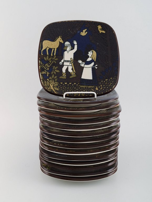 Raija Uosikkinen for Arabia. Set of 15 Kalevala year plates in glazed ceramics. 
Dated 1976-1986 and 1988-1991.
