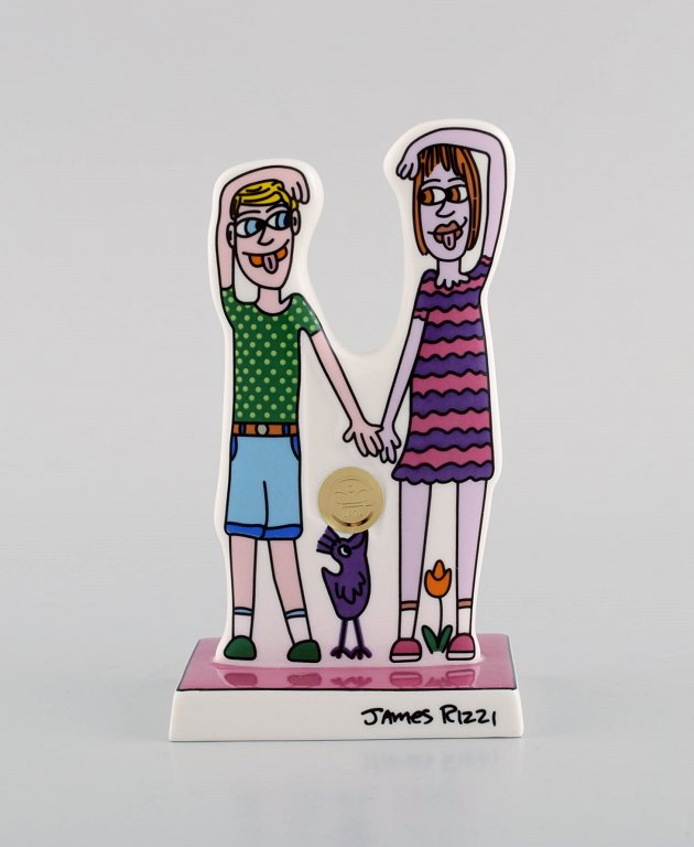 James Rizzi (1950-2011), for Goebel. Pop art porcelain figure. You look at me I 
look. 21st Century.
