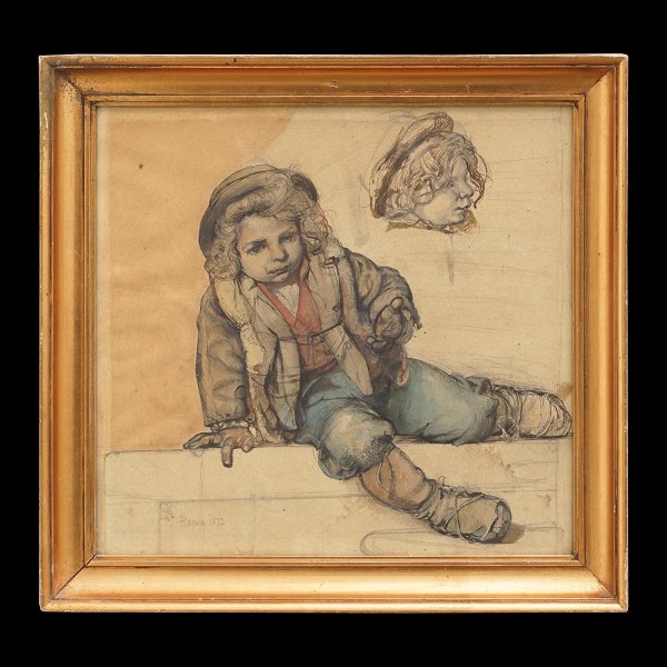 Pietro Krohn, 1840-1905, drawing. Signed and dated "Roma 1872". Visible size: 
32x33cm. With frame: 39x40cm