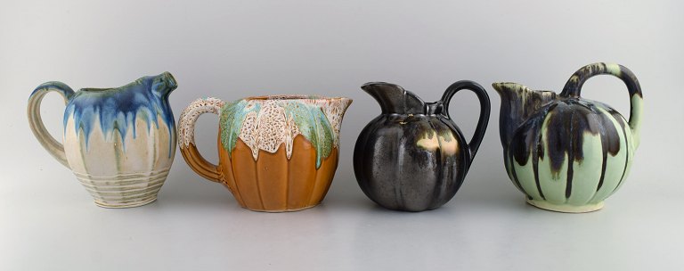 Fire retro kander i glaseret keramik. Smukke glasurer og former. Belgien, 
1960/70