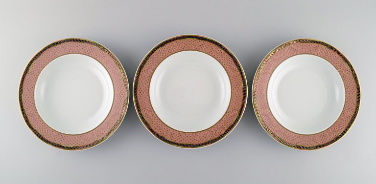 Gianni Versace for Rosenthal. Three Russian Dream deep porcelain plates with 
gold decoration. Late 20th century.
