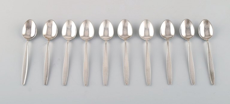 10 Georg Jensen Cypress coffee spoons in sterling silver.
