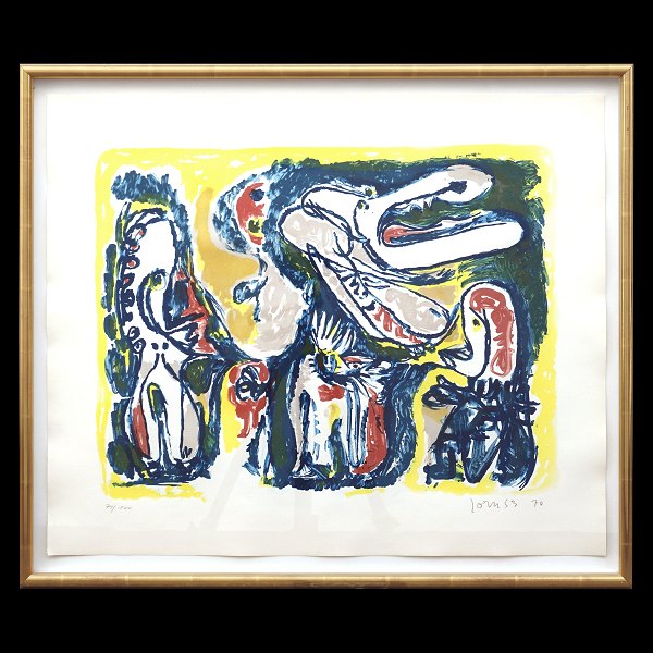 Asger Jorn litografi. Asger Jorn, 1914-73, litografi
"Sujet Romantique". 71/100. Signeret "Jorn 53".
Lysmål: 54x64cm. Med ramme: 61x72cm