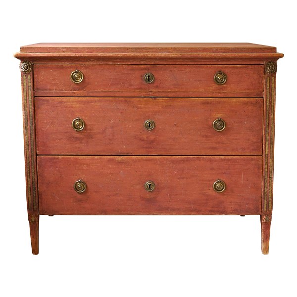 Original decorated chest of drawers. In the manner of Asplind, Falun, Sweden, 
circa 1780. H: 82cm. B: 100cm. D: 53cm