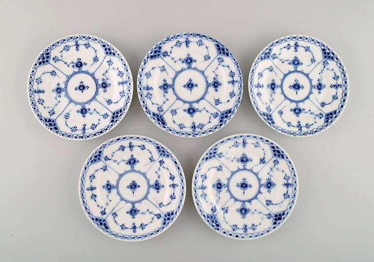 Five antique Royal Copenhagen Blue Fluted Half Lace cake Plates. Model number 
1/653. Dated 1889 - 1922.
