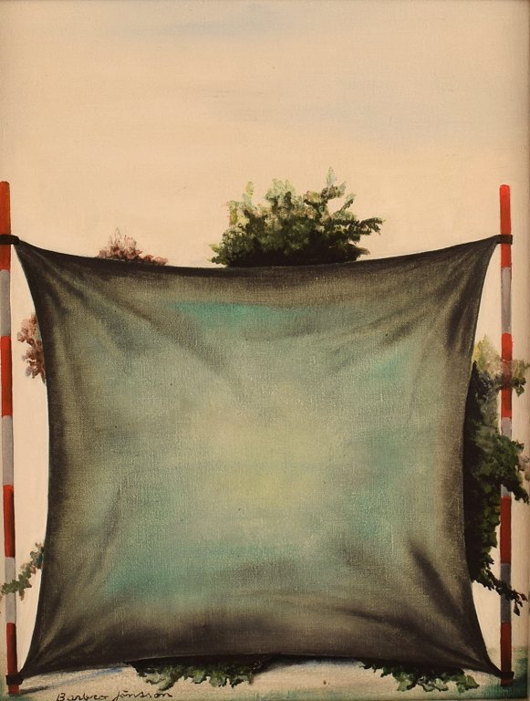 Barbro Jönsson (b. 1935), Sweden. Oil on canvas. Late modernist composition. 
1980s.
