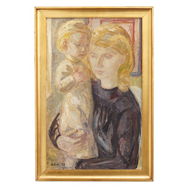 Paul Høm, 1905-94, Öl auf Leinen. Familienbild signiert und datiert 1946. 
Lichtmasse: 74x46cm. Mit Rahmen: 85x57cm