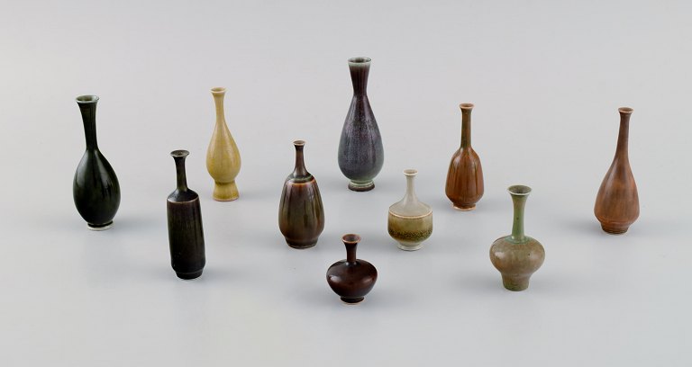 John Andersson for Höganäs. 10 miniature vases in glazed ceramics. 1970s.
