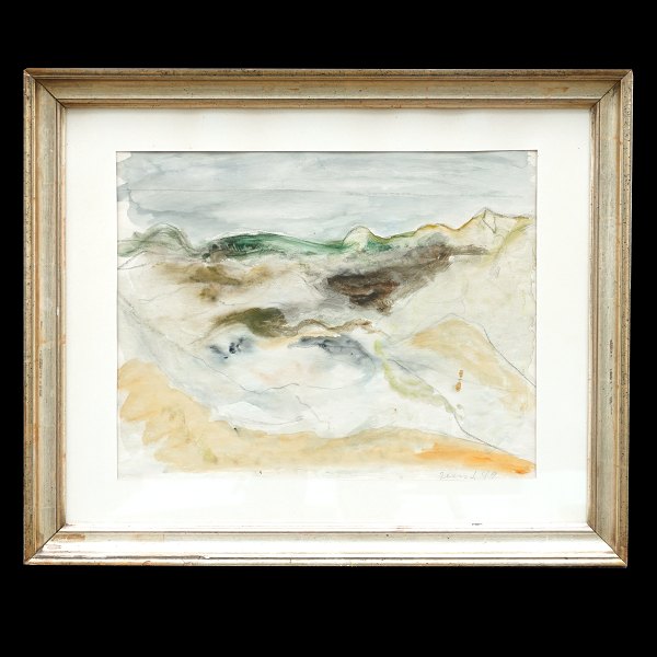 Jens Søndergaard, 1895-1957, watercolor. Landscape. Signed and dated 1949. 
Visible size: 36x47cm. With frame: 55x67cm