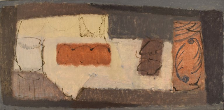 Bendt Veber (1925-1995), Denmark. Oil on canvas. Abstract still life. Dated 
1958.
