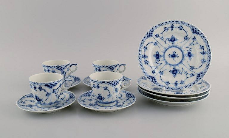 Royal Copenhagen Blue Fluted Half Lace coffee service for four people. 1960s.
