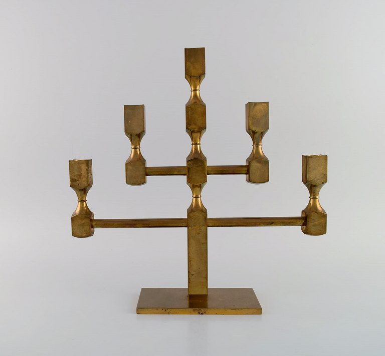 Gusum Metal. Large five-armed candlestick in brass. Swedish design, 1980s.
