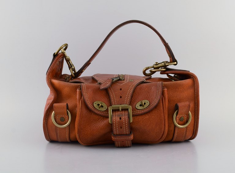 Vintage Mulberry håndtaske i kernelæder med messinglåse og spænder. 1980