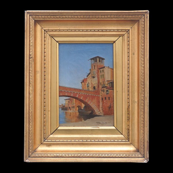 Josef Theodor Hansen, 1848-1912, oil on canvas. Italy. Signed and dated: "I. T. 
Hansen 99". Visible size: 16x11cm. With frame: 27x22cm