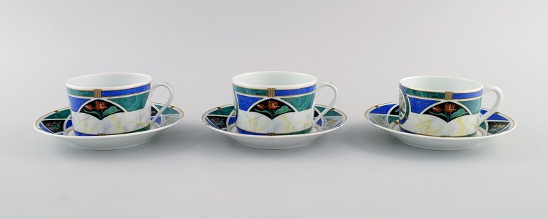 Limoges, France. Three Christian Dior "Dioricis" anniversary coffee cups with 
saucers. 1960s / 70s.
