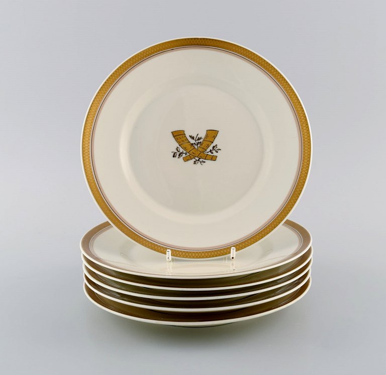 Six Royal Copenhagen Golden Horns porcelain plates. 1960s.
