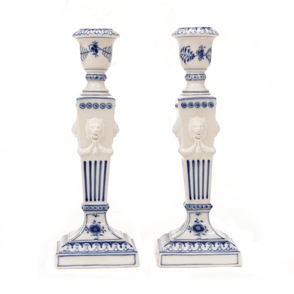 Pair of Royal Copenhagen blue fluted candlesticks. 1. quality. #15. H: 23cm