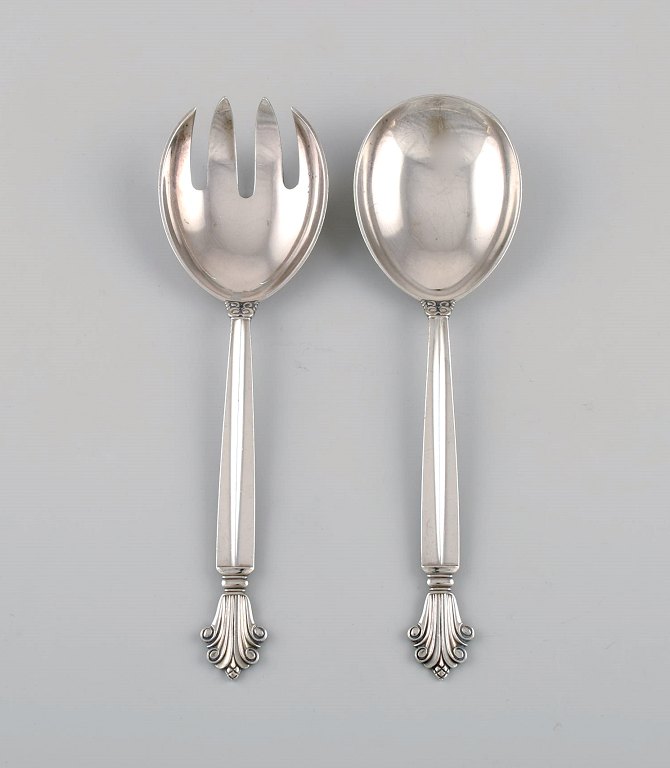 Georg Jensen Acanthus salad set in sterling silver.
