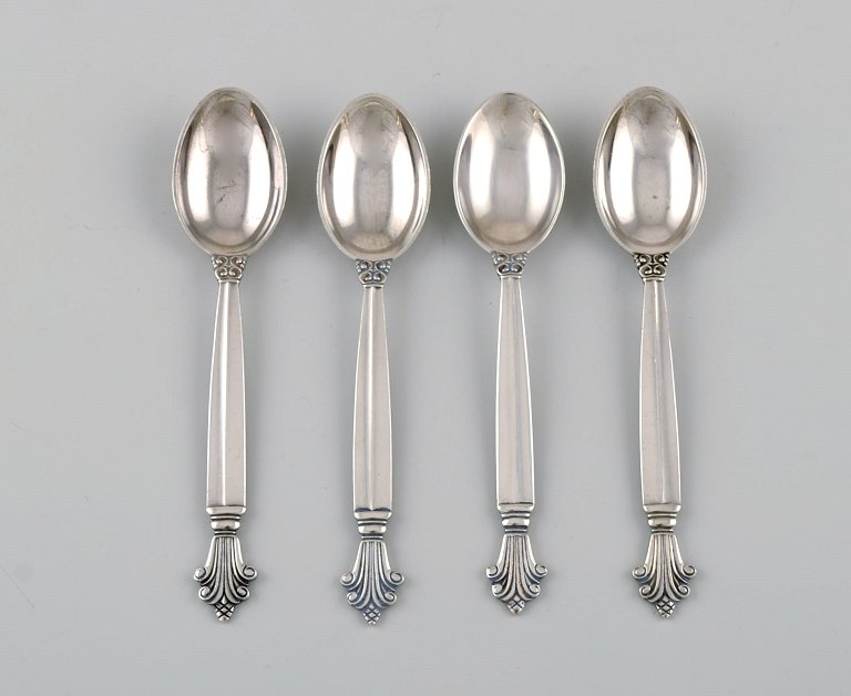 Four Georg Jensen Acanthus coffee spoons in sterling silver.
