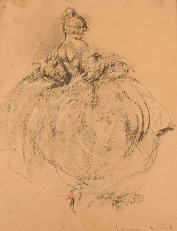 Louis Icart (1888-1950). Kridt på papir. Dansende kvinde. 1920/30