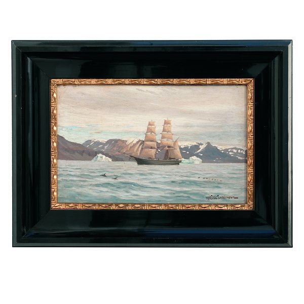 Andreas Riis Carstensen, 1844-1906, oil on canvas. Signed. Ship at Greenland