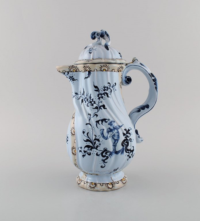 Emile Gallé for St. Clement, Nancy. Antique coffee pot in hand-painted and 
glazed faience. 1870s / 80s.

