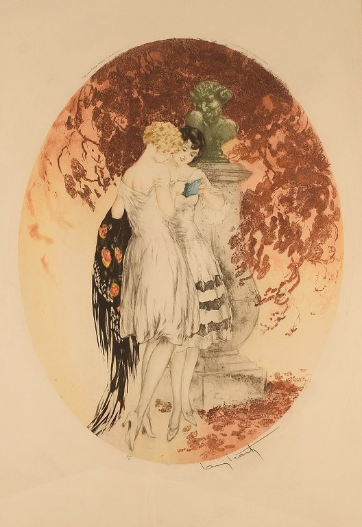 Louis Icart (1888-1950). Etching on paper. "Look". Dated 1928.
