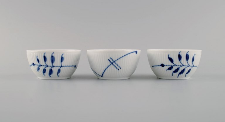Three small Royal Copenhagen Blue Fluted Mega bowls. 21st Century. Model number 
155.
