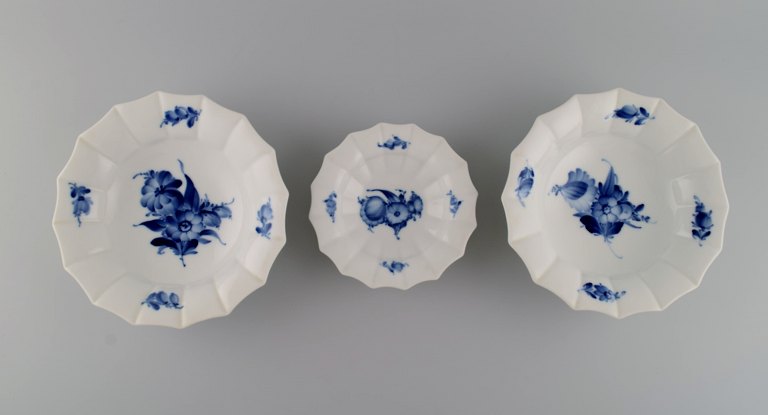 Three Royal Copenhagen Blue Flower Angular bowls.
