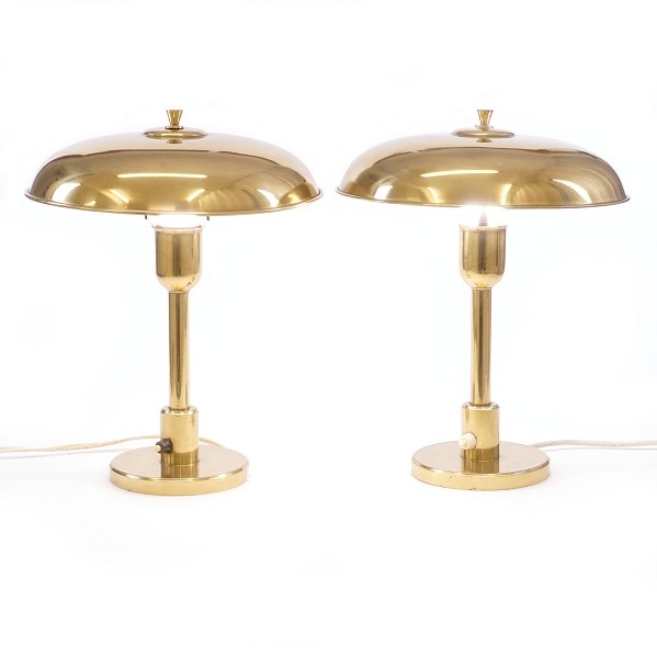 Pair of Danish mid century brass lamps circa 1950. H: 34cm. D: 26cm