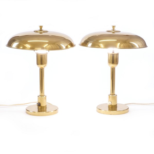 Pair of Danish mid century brass lamps circa 1950. H: 34cm. D: 26cm