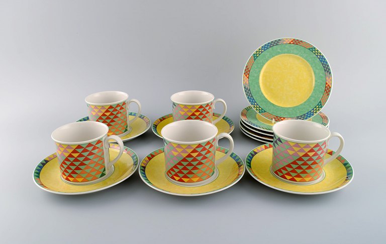 Gallo Design, Germany. Pamplona coffee service for five people. Colorful 
decoration. Late 20th century.
