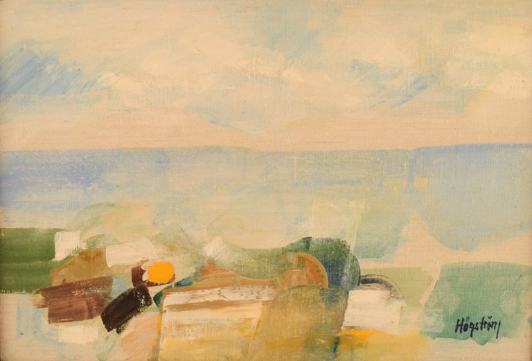 Kjell Högström (1930-2012), svensk kunstner. Olie på lærred. Modernistisk 
landskab. 1960/70