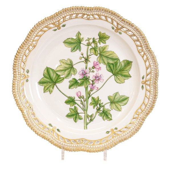 Large Royal Copenhagen Flora Danica 3528 porcelain plate "Malva silvestris L.". 
D: 33cm