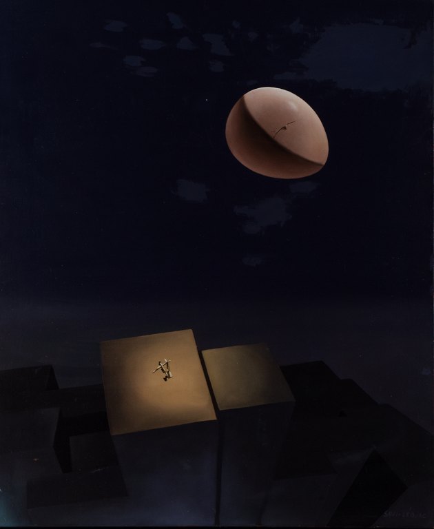 Jean Savi-Léojac (1927-1989), fransk kunstner, surrealistisk landskab. 
Olie på lærred.