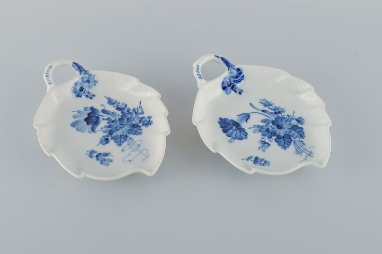 Royal Copenhagen. Blue flower braided. A pair of leaf-shaped dishes.