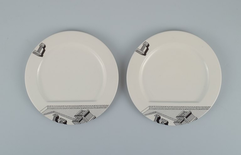 Ettore Sottsass for Flavia Memphis Milano, futuristic porcelain plates.