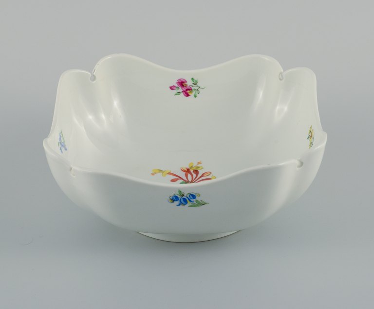 Meissen, square bowl hand painted with flowers.