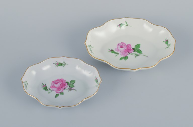 Meissen, Germany, Pink Rose, two porcelain bowls hand painted with motif of pink 
roses.