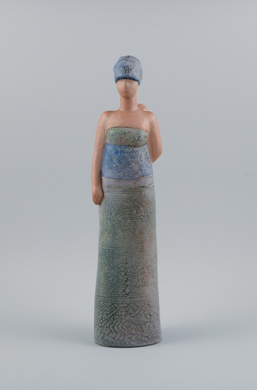 Lisa Larson for Gustavsberg, large hand-glazed unique ceramic sculpture in the 
shape of a woman with child on back.