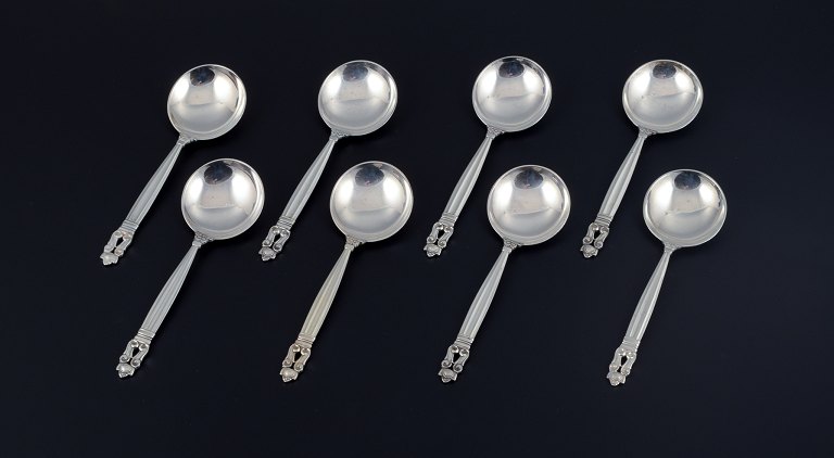 Georg Jensen, Acorn, a set of eight large bouillon spoons in sterling silver.