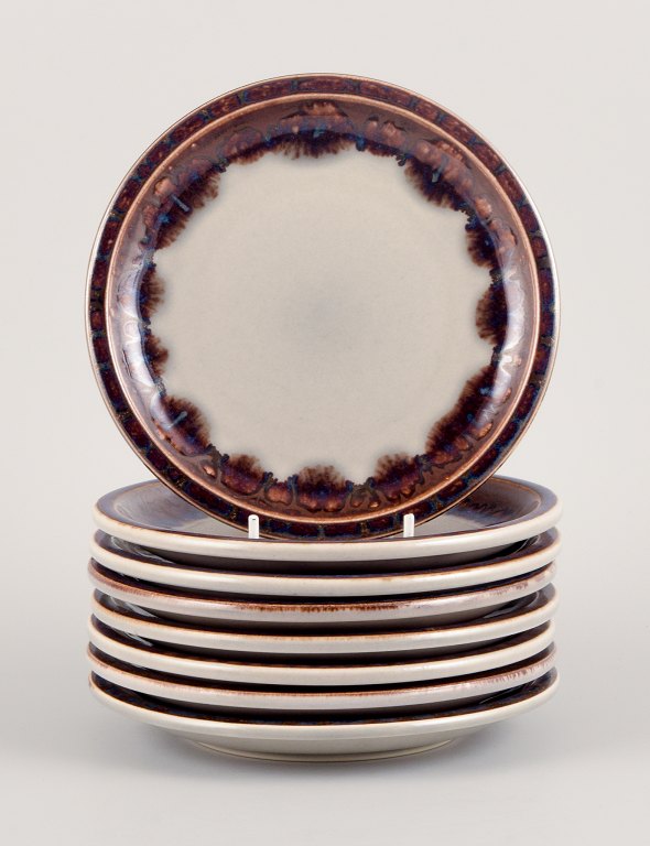 Jens Harald Quistgaard for Bing & Grøndahl, "Mexico" retro design, eight cake 
plates in stoneware.